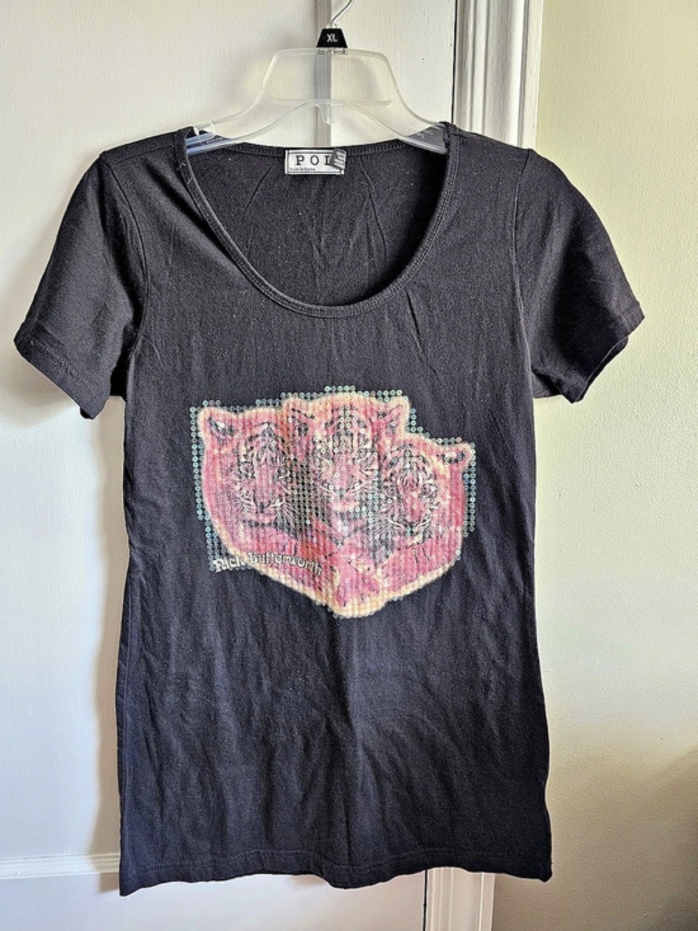 POL Rick Butterworth Tiger Sequin Graphic Tee Black & Pink